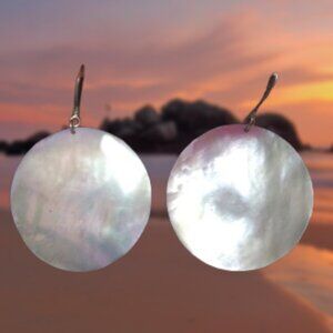 mother of pearl circle disc earrings 925 sterling silver beach boho natural